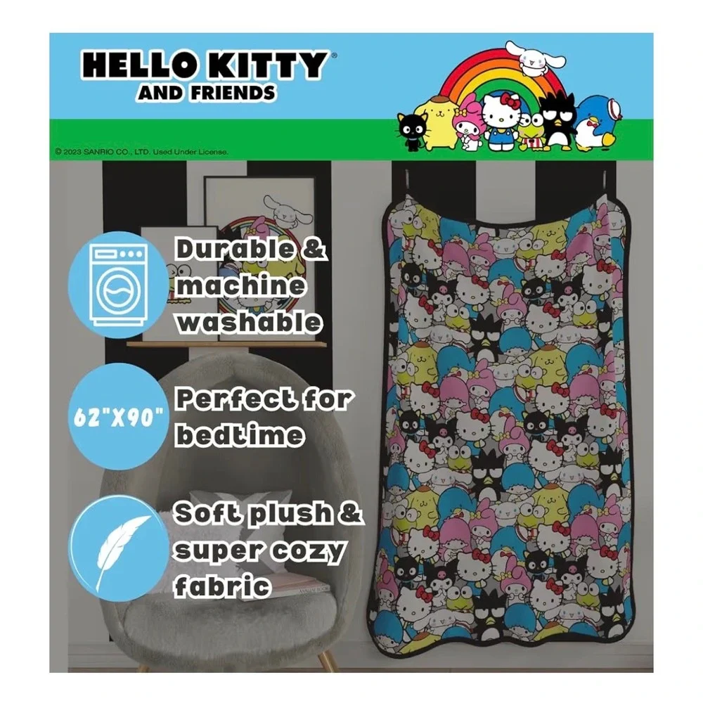 NEW‎ Hello Kitty Friends Throw Blanket Sanrio Kuromi Keroppi Plush 62x90